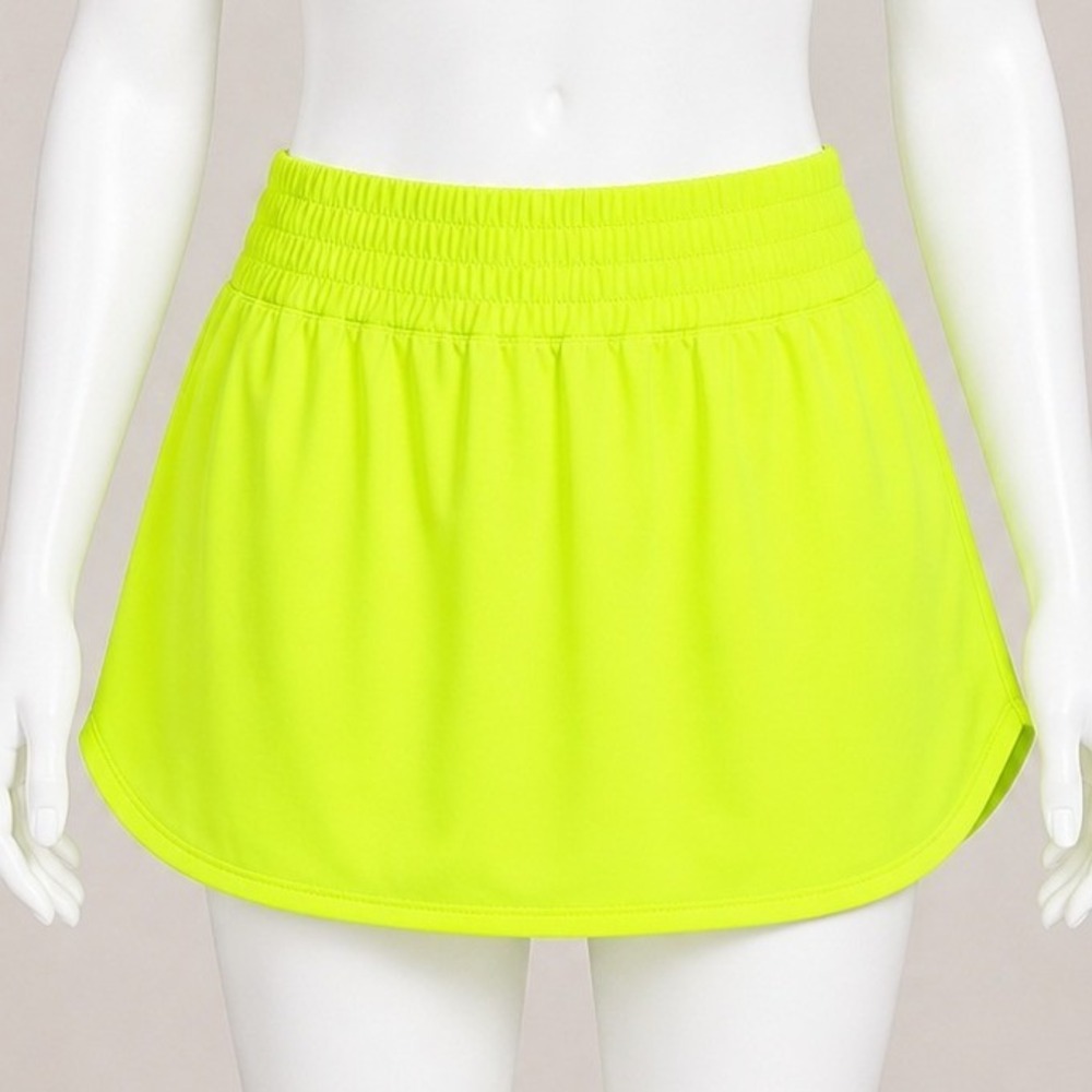 Pinspark High Waisted Tennis Skort Lime Golf Run Pockets Curved Hem NEW Size L
